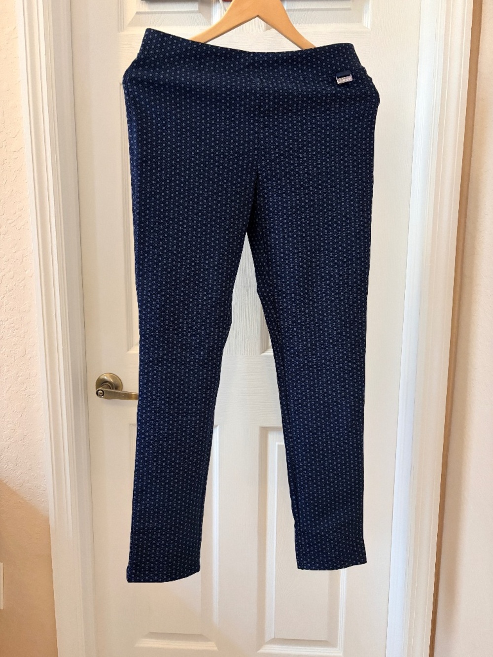 Calvin Klein Navy Blue With Geometric Dot Print Slim Leg Ankle Length - Small